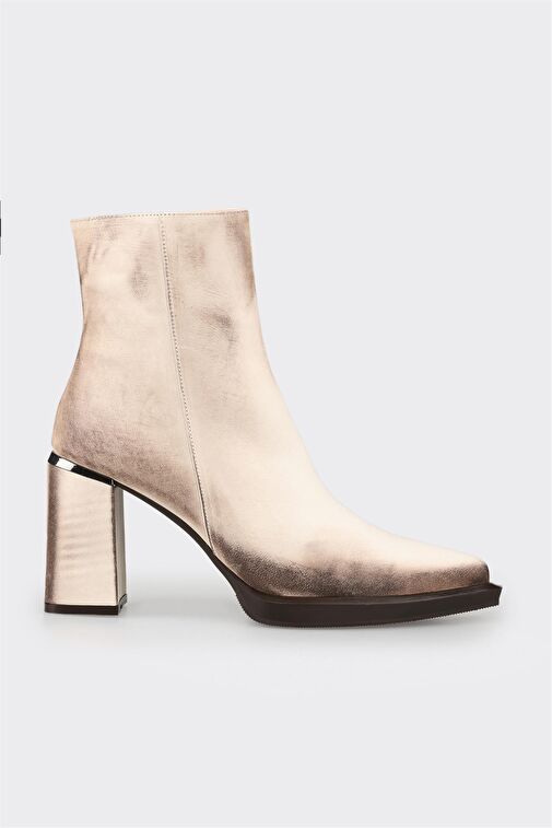Ekru Deri Kadın Topuklu Bot - Görsel 2
