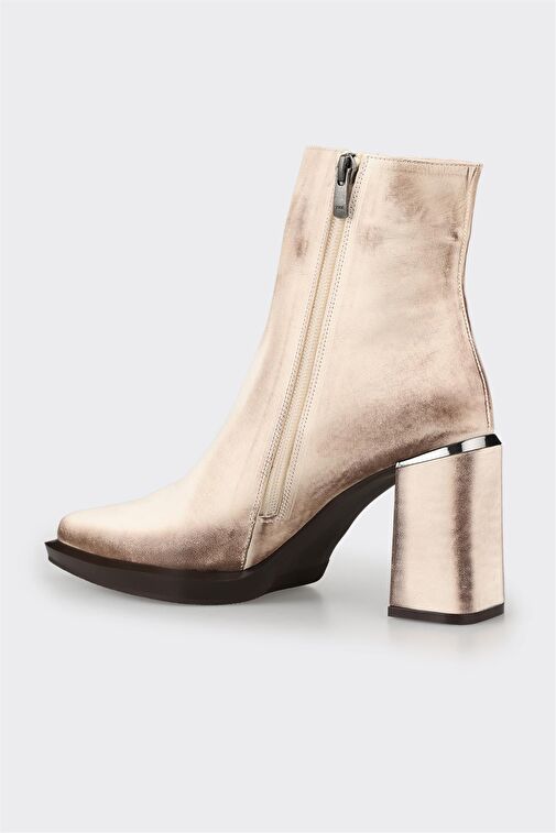 Ekru Deri Kadın Topuklu Bot - Görsel 4