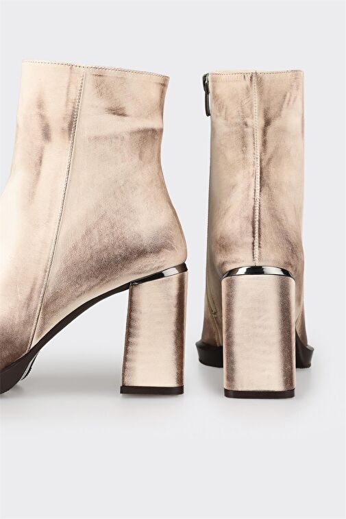 Ekru Deri Kadın Topuklu Bot - Görsel 5