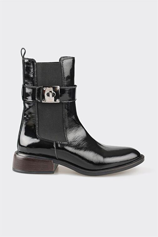 Siyah Deri Kadın Klasik Bot - Görsel 2