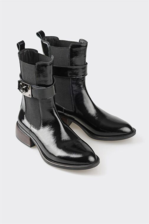 Siyah Deri Kadın Klasik Bot - Görsel 3