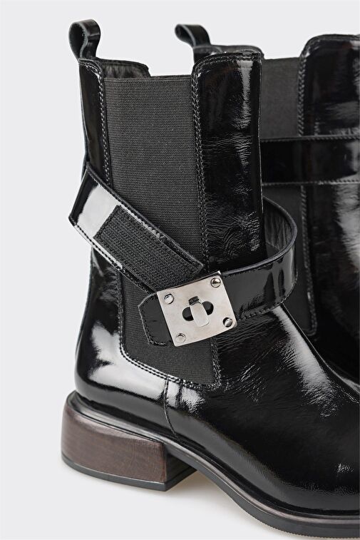 Siyah Deri Kadın Klasik Bot - Görsel 5