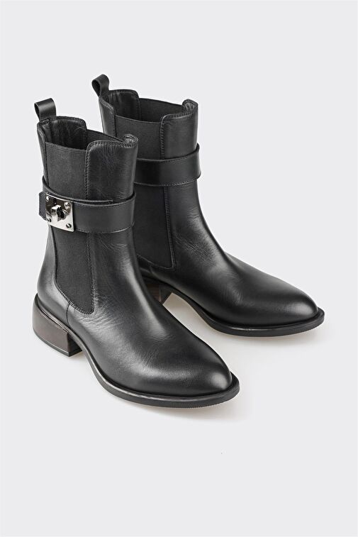 Siyah Deri Kadın Klasik Bot - Görsel 3