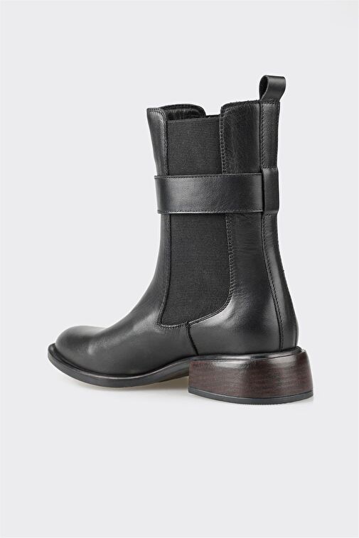 Siyah Deri Kadın Klasik Bot - Görsel 4