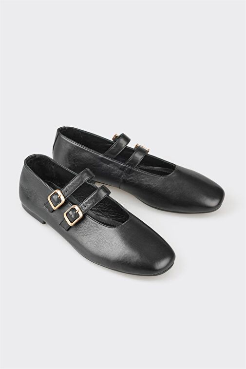 Siyah Deri Kadın Günlük Ayakkabı - Görsel 3