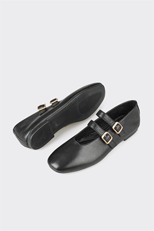 Siyah Deri Kadın Günlük Ayakkabı - Görsel 4