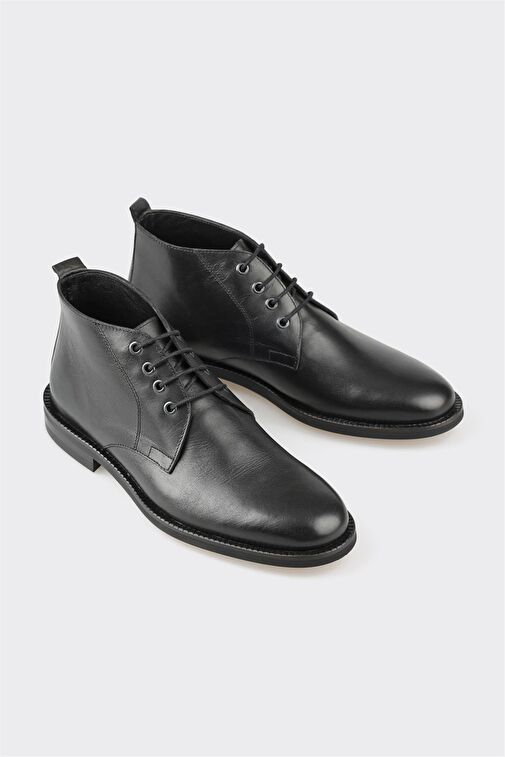 Siyah Deri Kadın Klasik Bot - Görsel 4