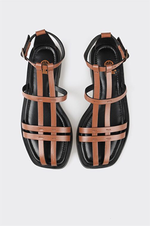 Kahve Deri Kadın Düz Sandalet - Görsel 5