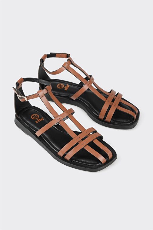 Kahve Deri Kadın Düz Sandalet - Görsel 3