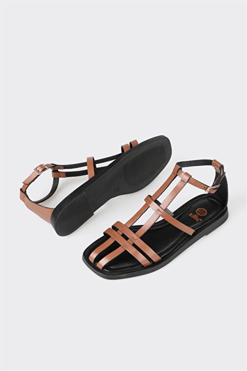 Kahve Deri Kadın Düz Sandalet - Görsel 4