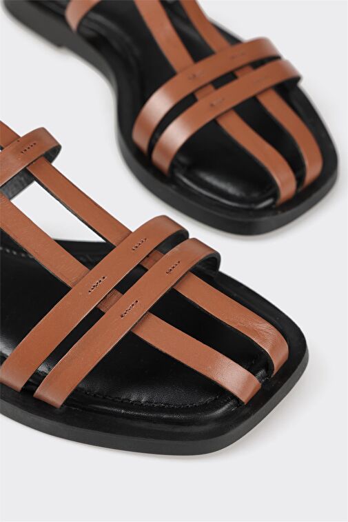 Kahve Deri Kadın Düz Sandalet - Görsel 6