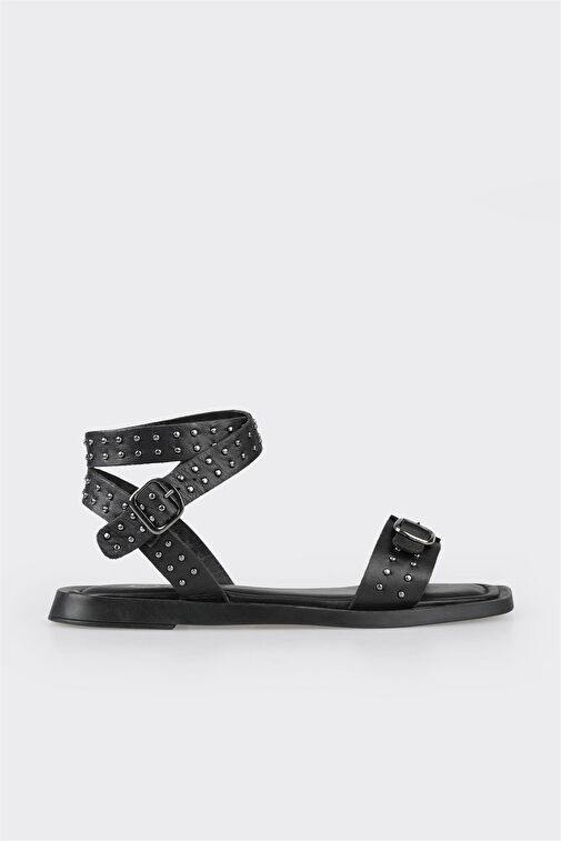 Elle Siyah Kadın Deri Sandalet IJELE - Görsel 2