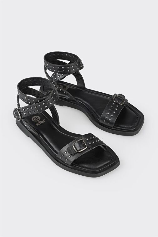 Elle Siyah Kadın Deri Sandalet IJELE - Görsel 3
