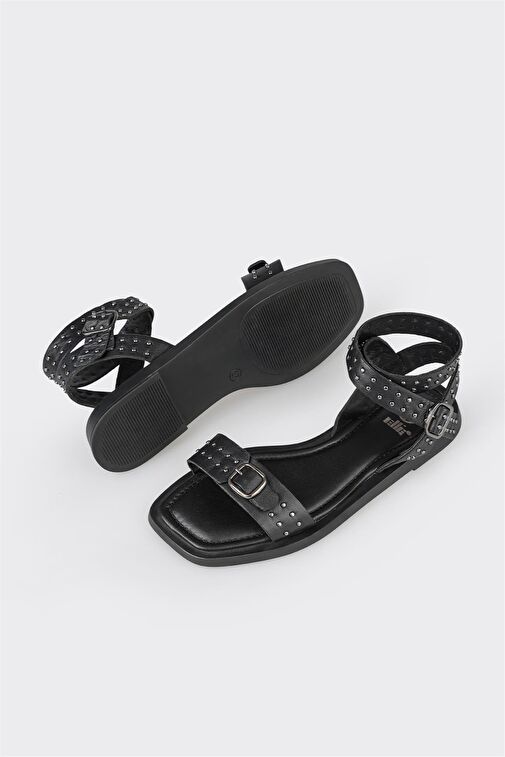 Elle Siyah Kadın Deri Sandalet IJELE - Görsel 4