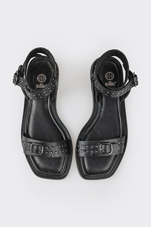 Elle Siyah Kadın Deri Sandalet IJELE - Görsel 5