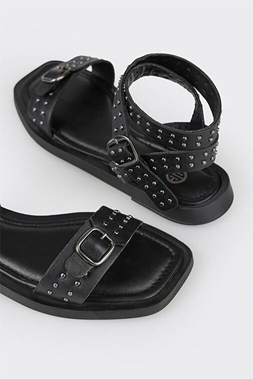 Elle Siyah Kadın Deri Sandalet IJELE - Görsel 6