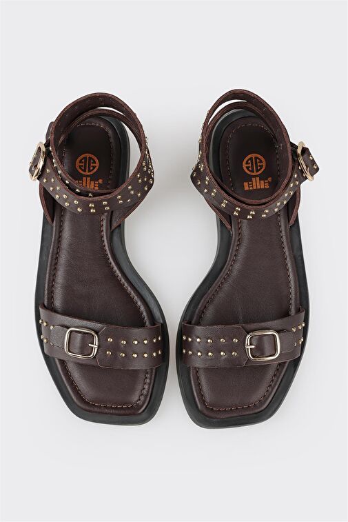 Kahve Deri Kadın Düz Sandalet - Görsel 5