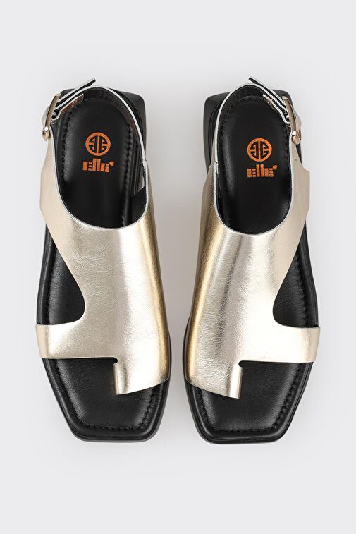 Gold Deri Kadın Düz Sandalet - Görsel 5