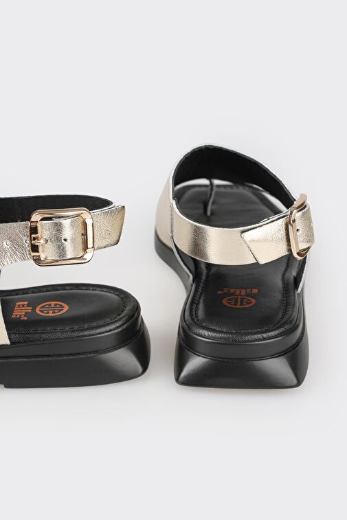 Gold Deri Kadın Düz Sandalet - Görsel 6