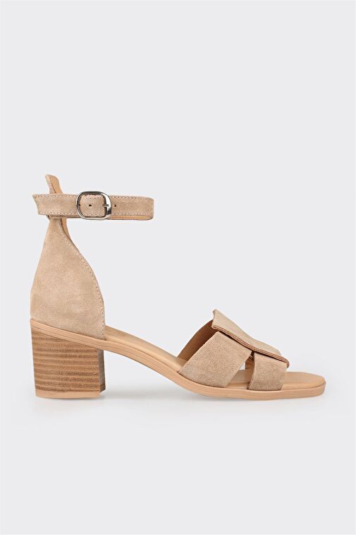 Naturel Deri Kadın Topuklu Sandalet - Görsel 2
