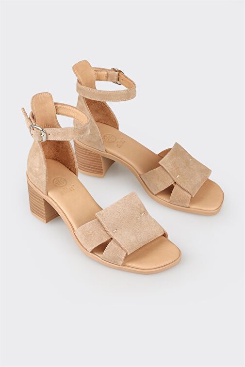 Naturel Deri Kadın Topuklu Sandalet - Görsel 3