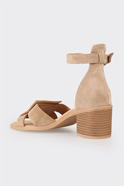 Naturel Deri Kadın Topuklu Sandalet - Görsel 4