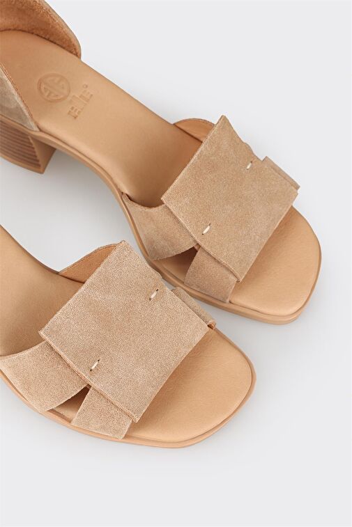 Naturel Deri Kadın Topuklu Sandalet - Görsel 5