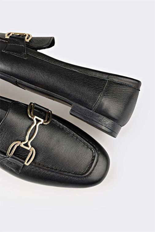 Siyah Deri Kadın Loafer - Görsel 2