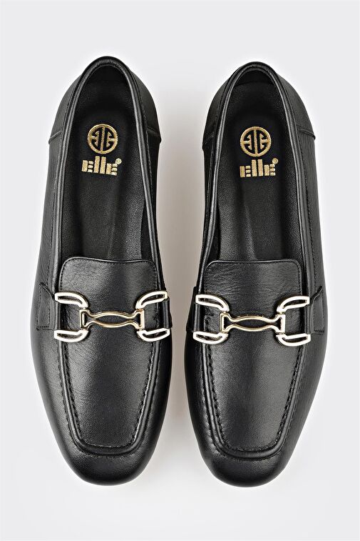 Siyah Deri Kadın Loafer - Görsel 3