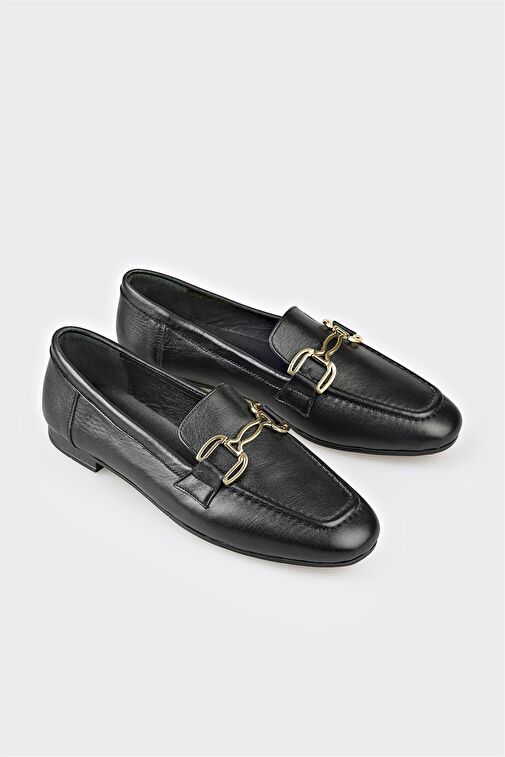 Siyah Deri Kadın Loafer - Görsel 4