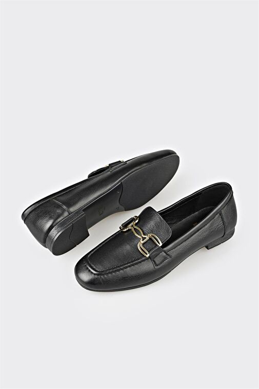 Siyah Deri Kadın Loafer - Görsel 6