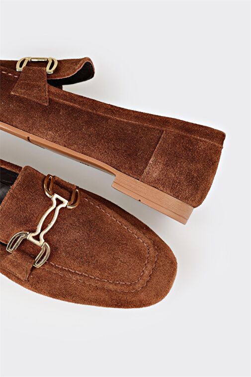 Kahve Deri Kadın Loafer - Görsel 5