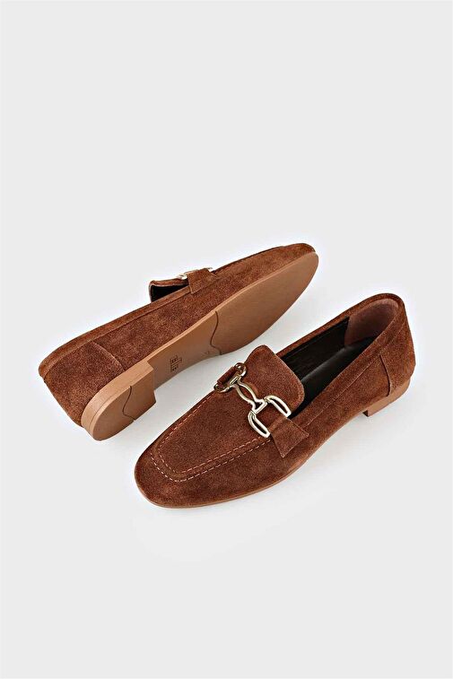 Kahve Deri Kadın Loafer - Görsel 6