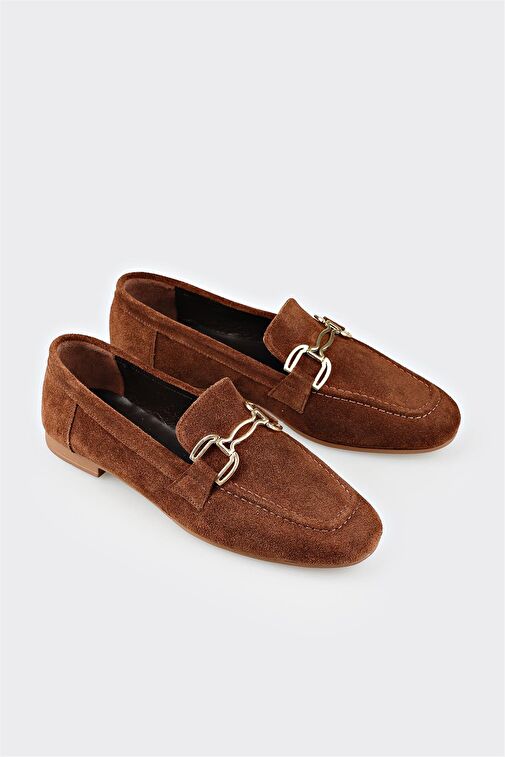 Kahve Deri Kadın Loafer - Görsel 4