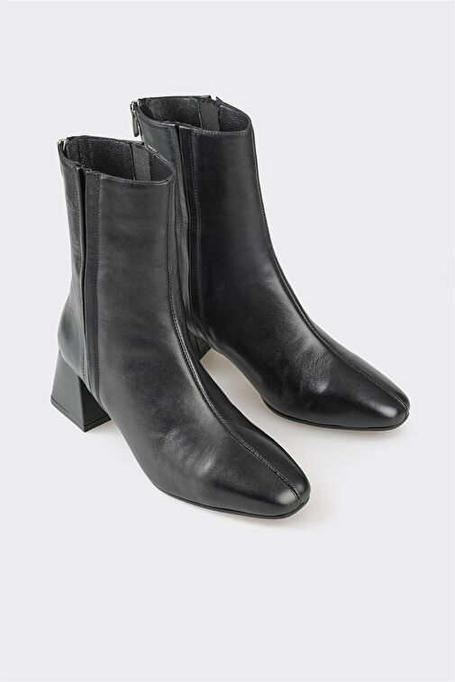 Siyah Deri Kadın Klasik Bot - Görsel 4