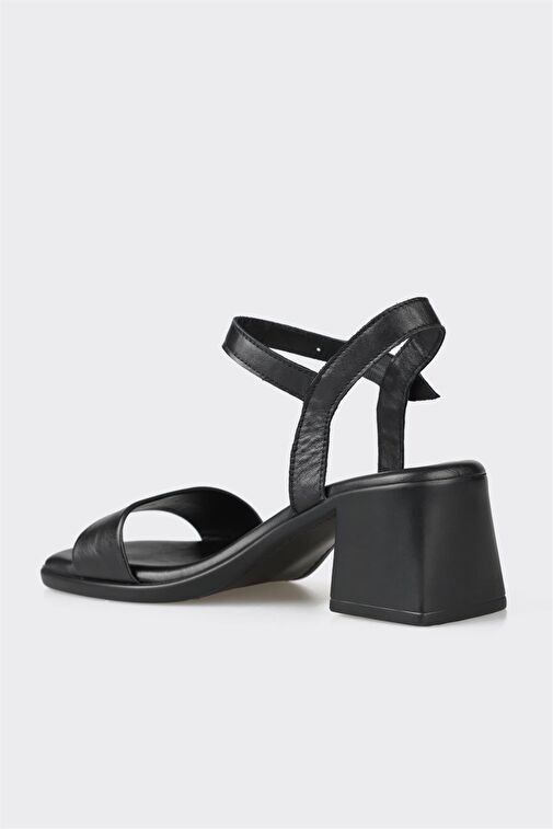 Siyah Deri Kadın Topuklu Sandalet - Görsel 4