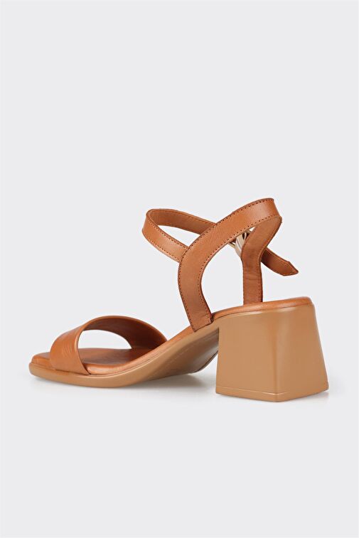 Taba Deri Kadın Topuklu Sandalet - Görsel 4