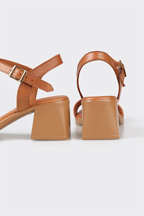 Taba Deri Kadın Topuklu Sandalet - Görsel 5