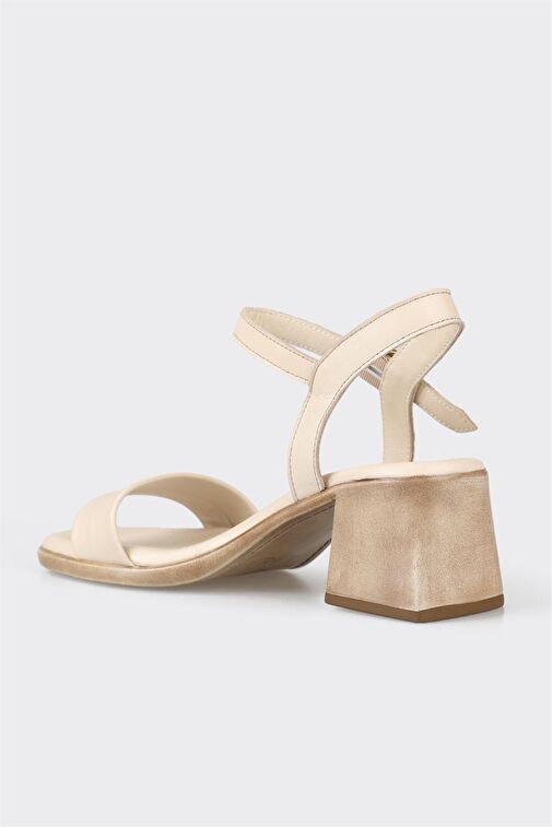 Ekru Deri Kadın Topuklu Sandalet - Görsel 4