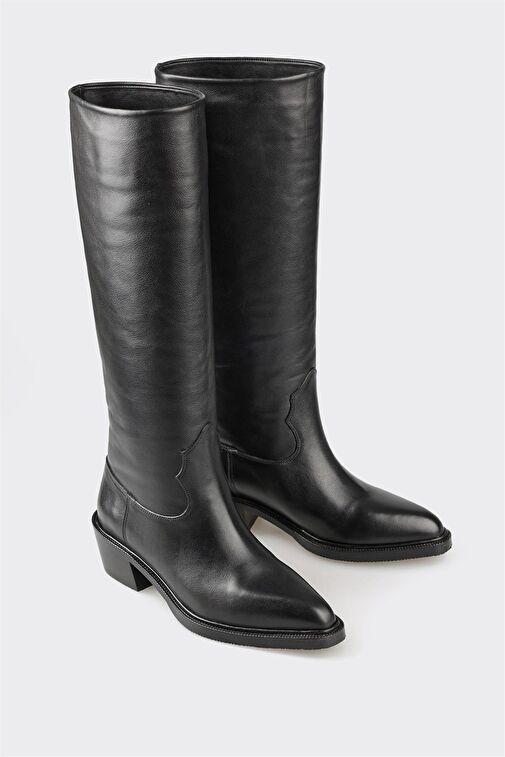 Siyah Deri Kadın Çizme - Görsel 3