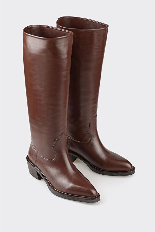 Kahve Deri Kadın Çizme - Görsel 3
