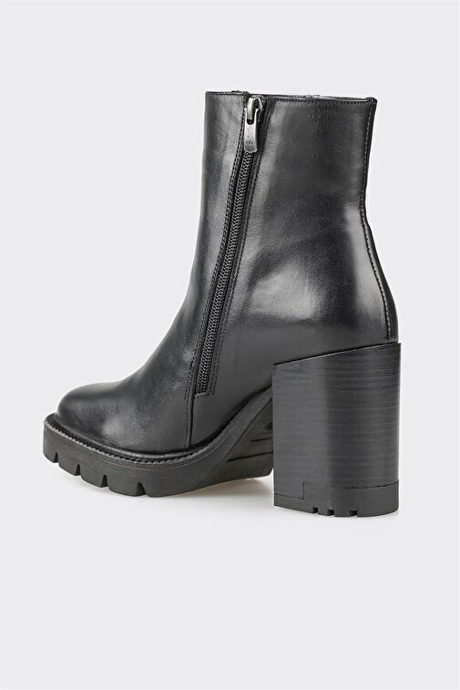 Siyah Deri Kadın Topuklu Bot - Görsel 4