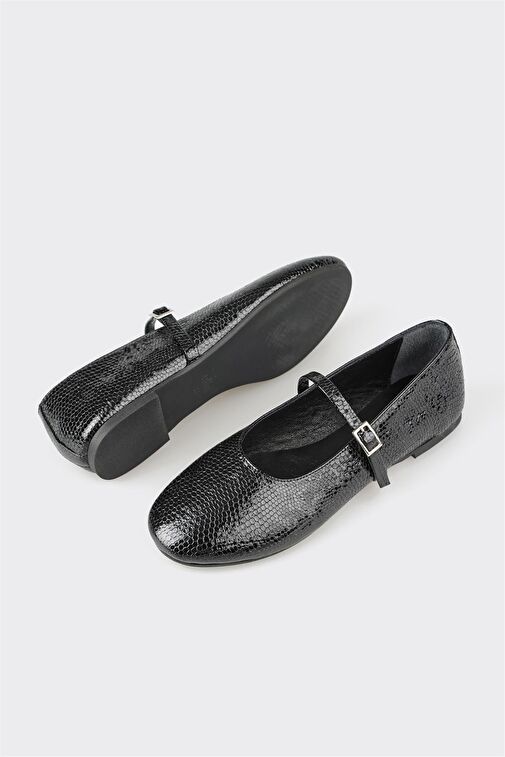 Elle Siyah Kadın Deri Babet BUEZO-2 - Görsel 4