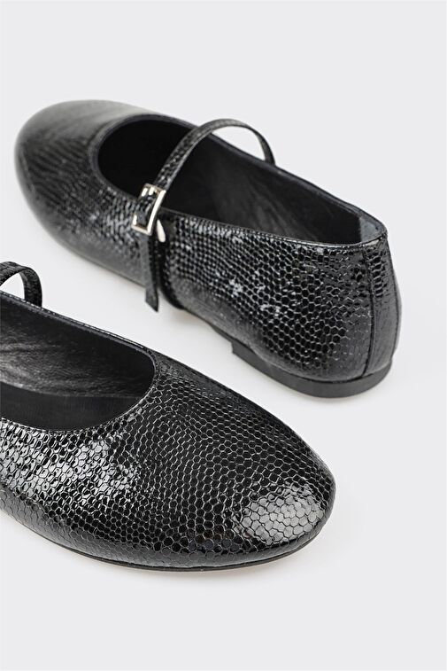 Elle Siyah Kadın Deri Babet BUEZO-2 - Görsel 6