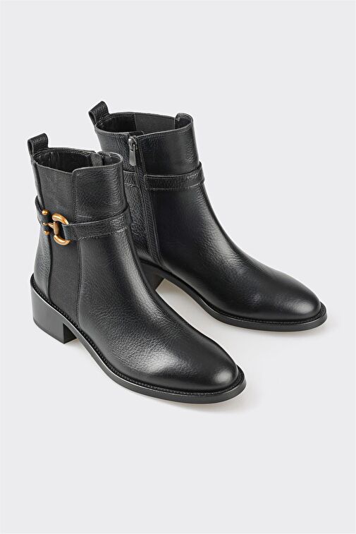 Siyah Deri Kadın Klasik Bot - Görsel 3