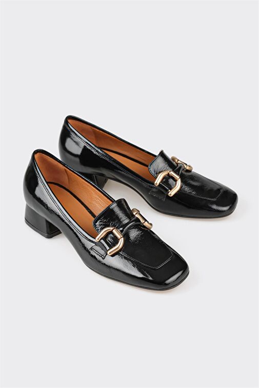 Siyah Deri Kadın Topuklu Ayakkabı - Görsel 3