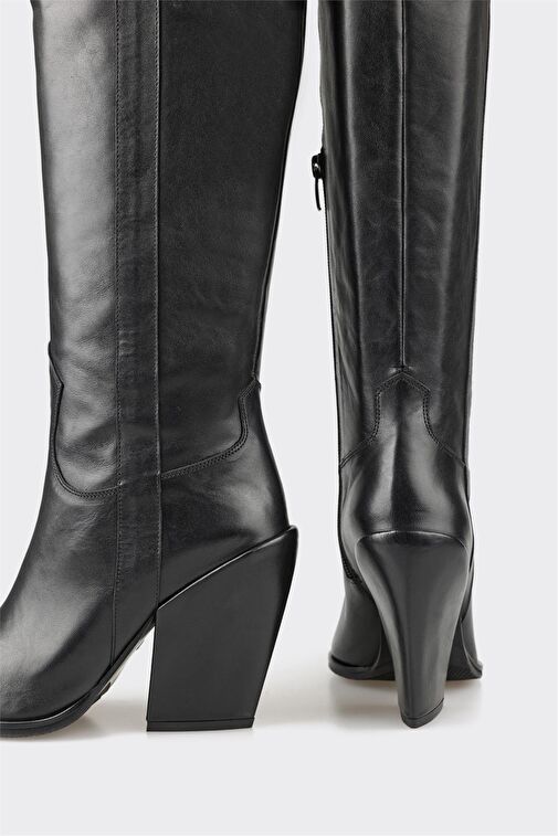 Siyah Deri Kadın Çizme - Görsel 5