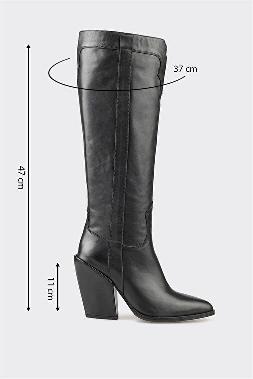 Siyah Deri Kadın Çizme - Görsel 6