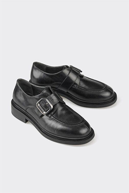 Elle Siyah Kadın Deri Günlük Ayakkabı UMBASTO - Görsel 3