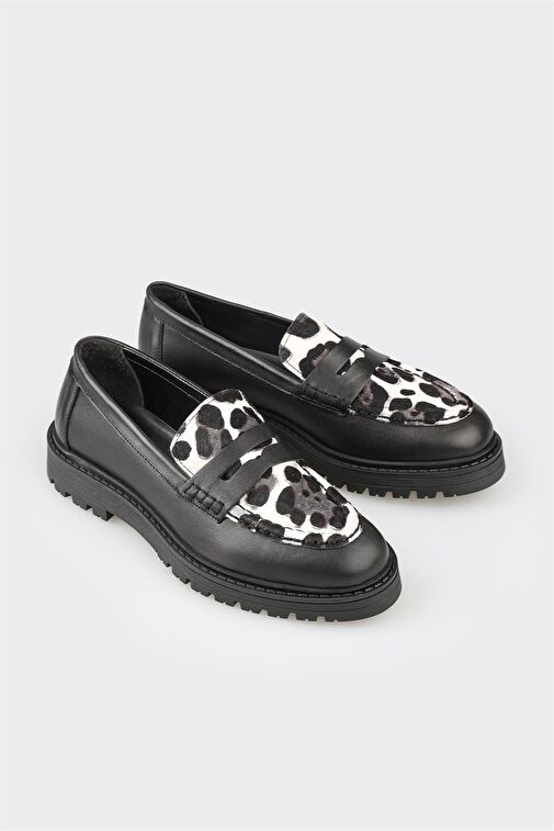 Siyah Deri Kadın Günlük Ayakkabı - Görsel 3